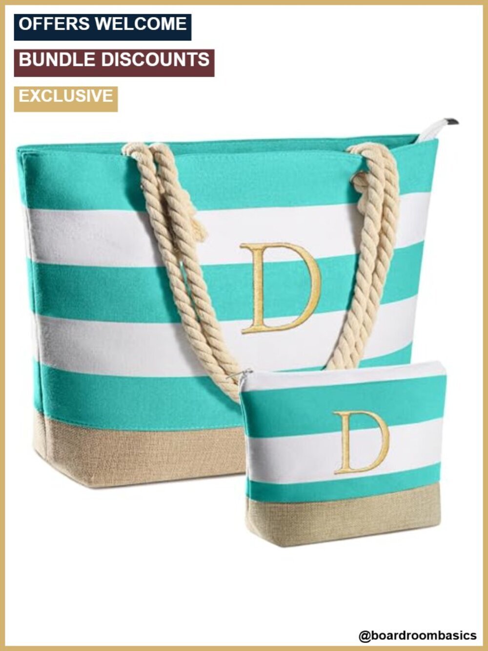 Large Canvas Beach Tote Waterproof Travel Bag with Zipper